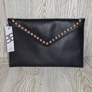 B-Low the Belt Black Textured Vegan Leather Envelope Clutch Purse NWT